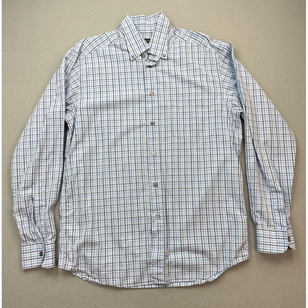 Ermenegildo Zegna Shirt Mens Large Blue White Button Up Long Sleeve Casual